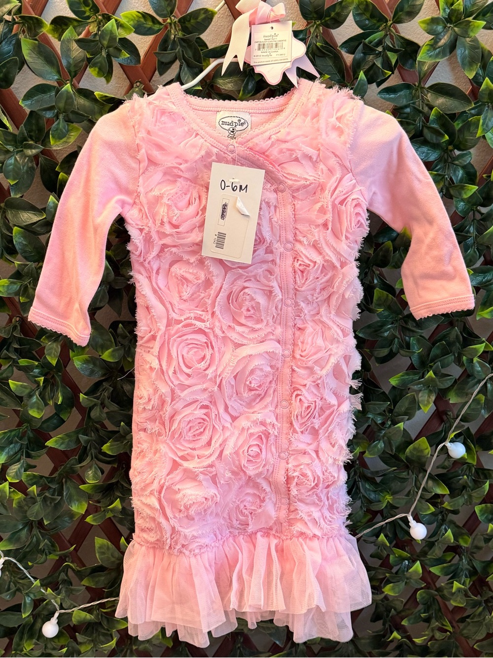 Mud Pie Pink Rosette Ruffle Baby Gown - Picture 6 of 8